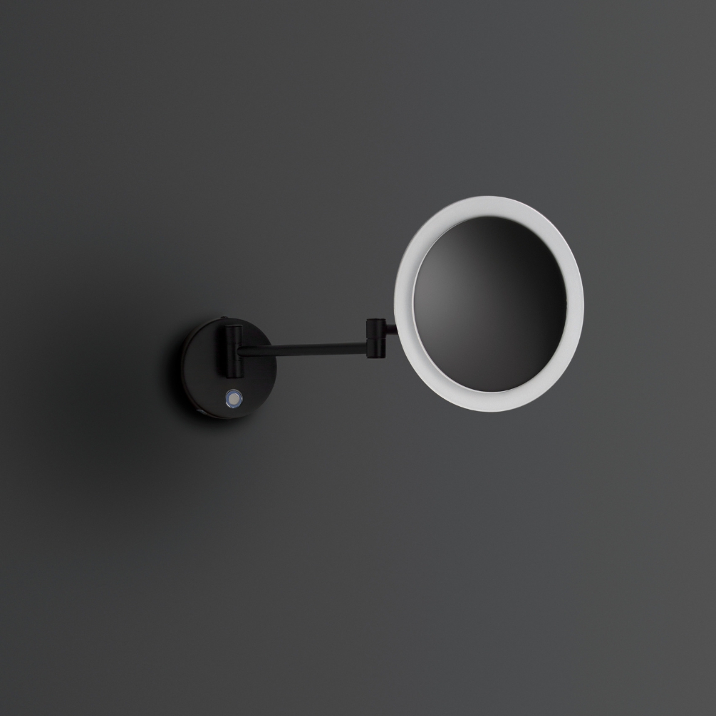 Lifestyle image of the Origins Living Sloane Round Black 3x LED Magnifying Mirror